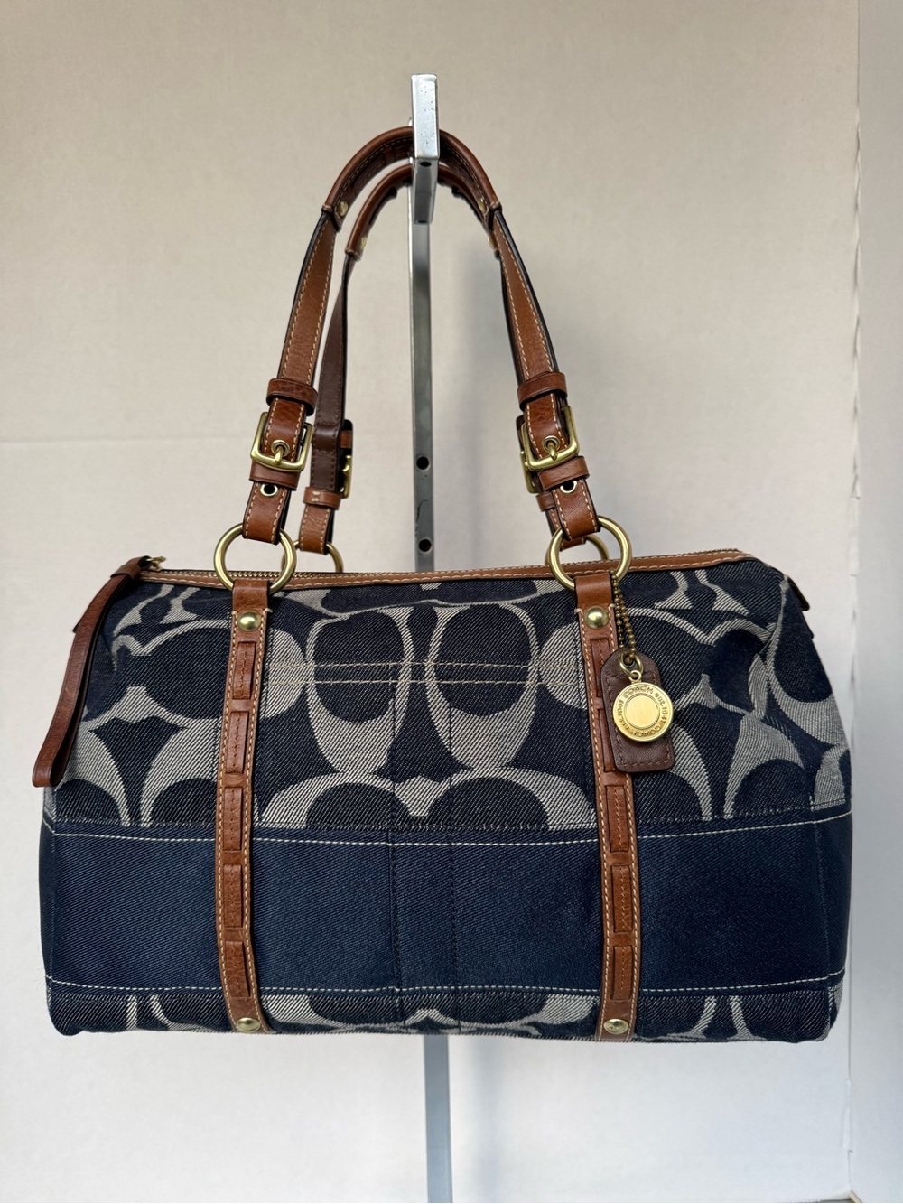 Vintage Coach Legacy Signature Stripe Denim Satchel Shoulder Tote Bag Y2K